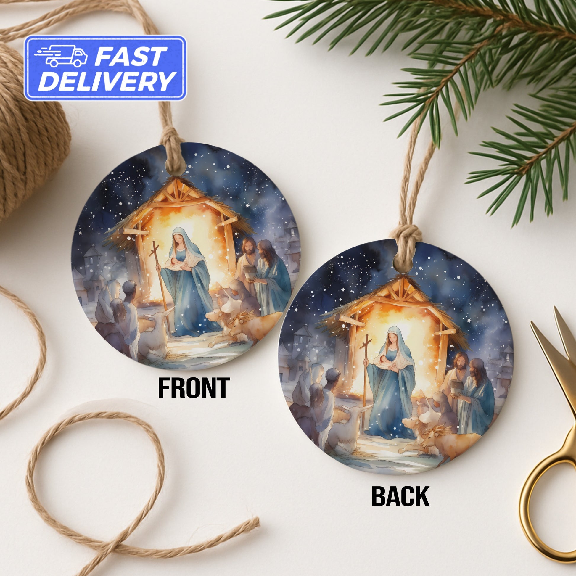 Nativity Scene Round Christmas Ornament product