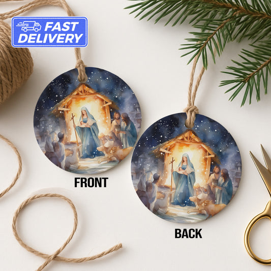 Nativity Scene Round Christmas Ornament product