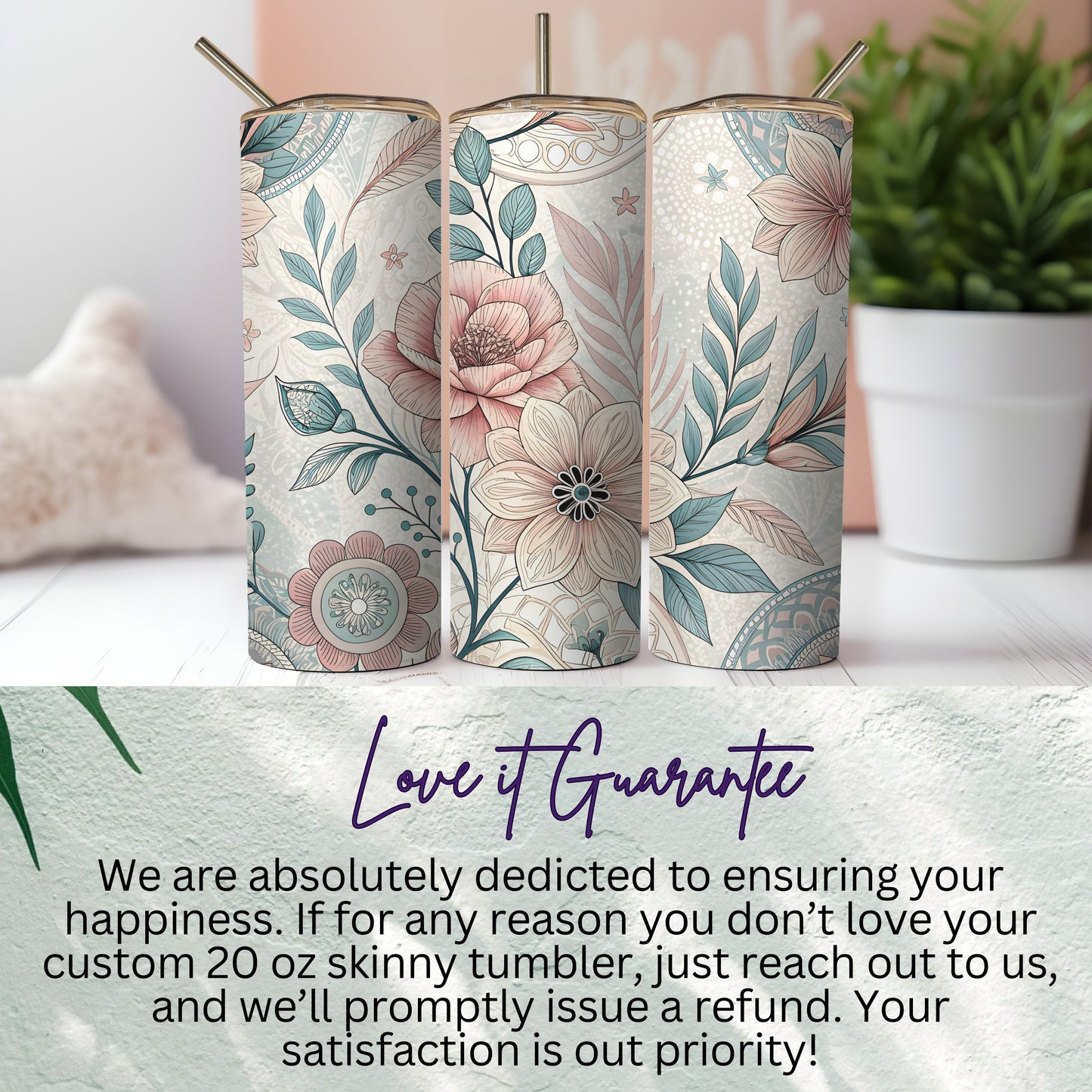 Beautiful Floral Design Custom 20 oz Skinny Tumbler