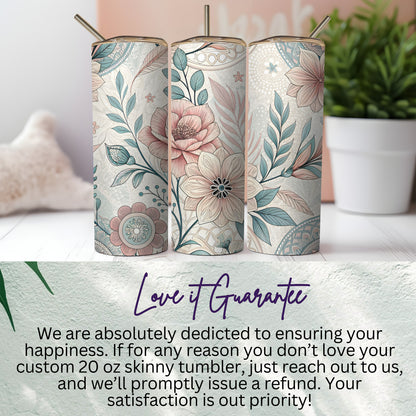 Beautiful Floral Design Custom 20 oz Skinny Tumbler