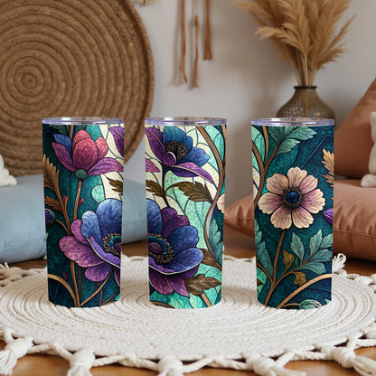 Stained Glass Inspired Floral Arrangement Art Deco 20 oz Skinny Tumbler - Walk Greener