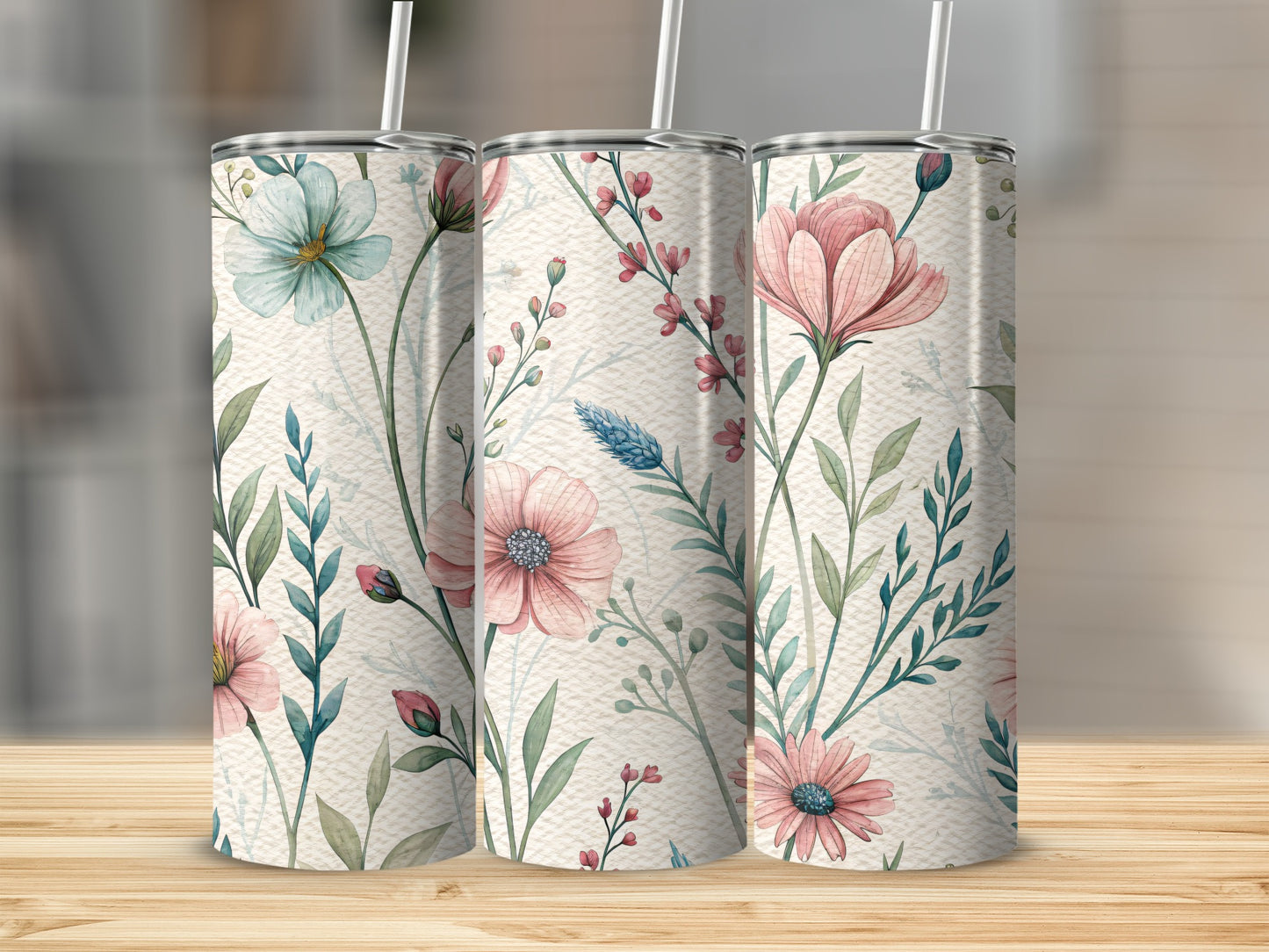 Delicate Watercolor Floral Spring Summer Design 20 oz Skinny Tumbler - Walk Greener