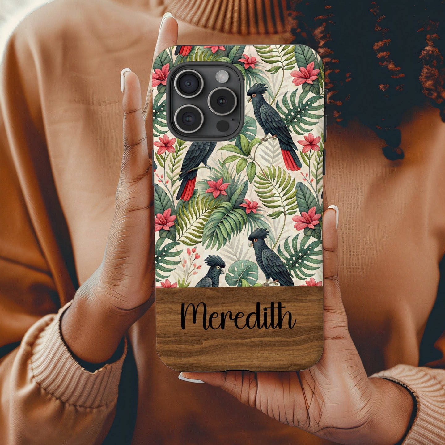 Tropical Parrot Custom Name Phone Case