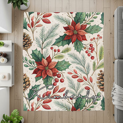 Personalized Festive Floral And Pinecones Kimberly Rug