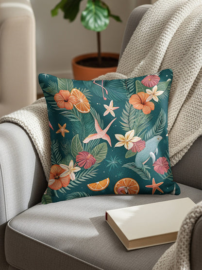 Seamless Tropical Design Featuring Flamingoes Flowers Throw Pillows - Walk Greener