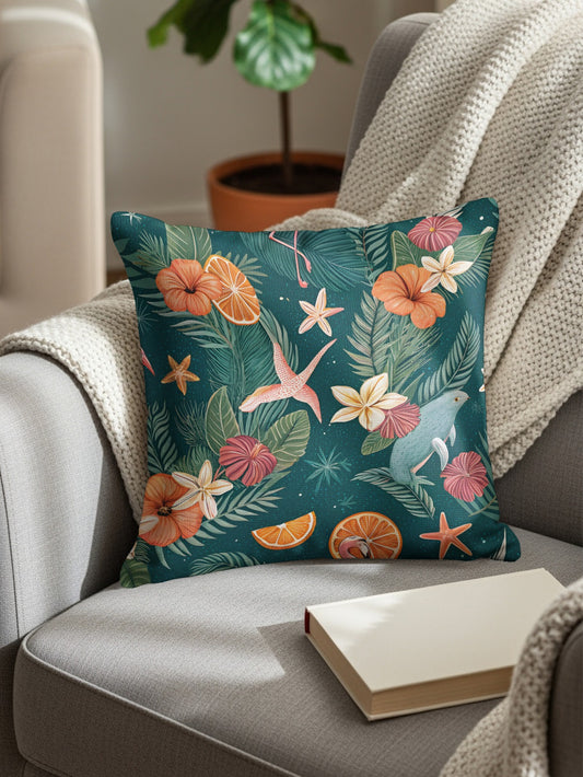 Seamless Tropical Design Featuring Flamingoes Flowers Throw Pillows - Walk Greener