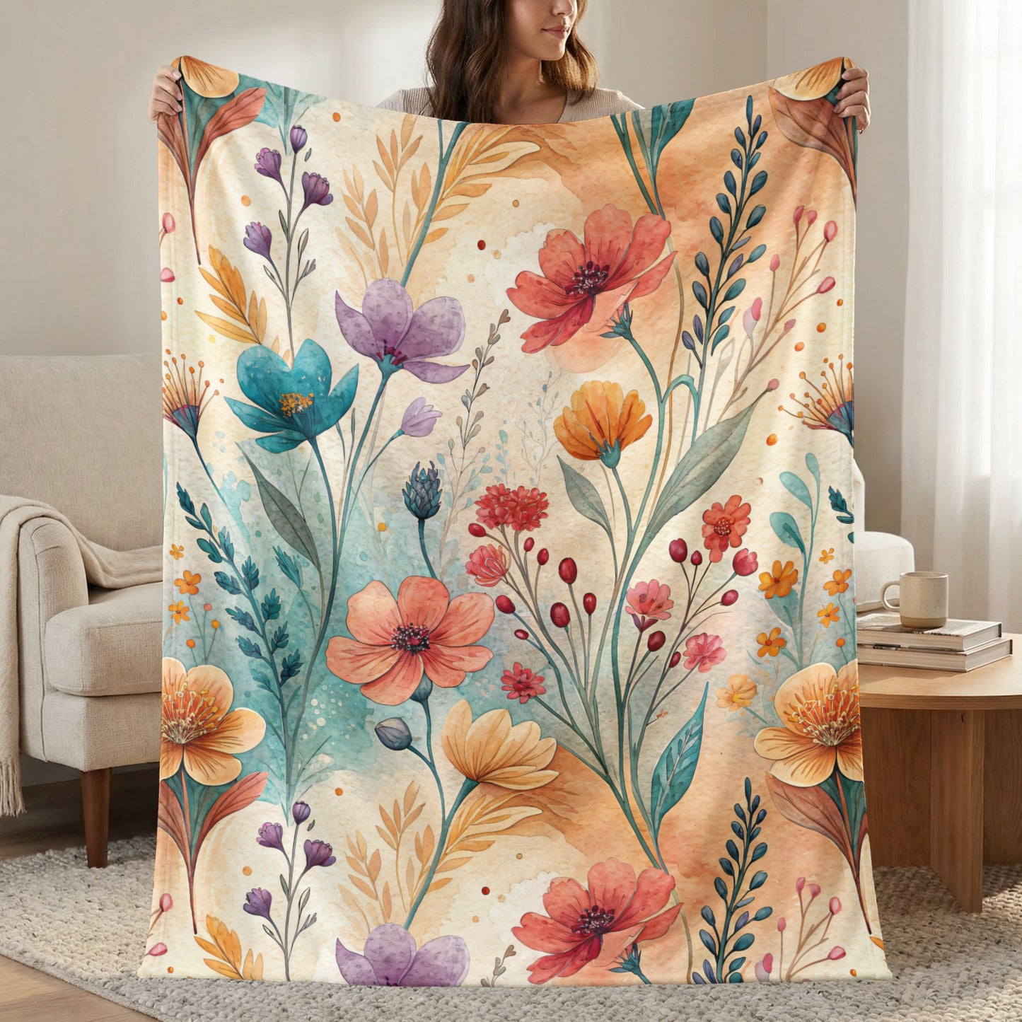Watercolor Flower Garden Floral Art Velveteen Plush Blankets - Walk Greener