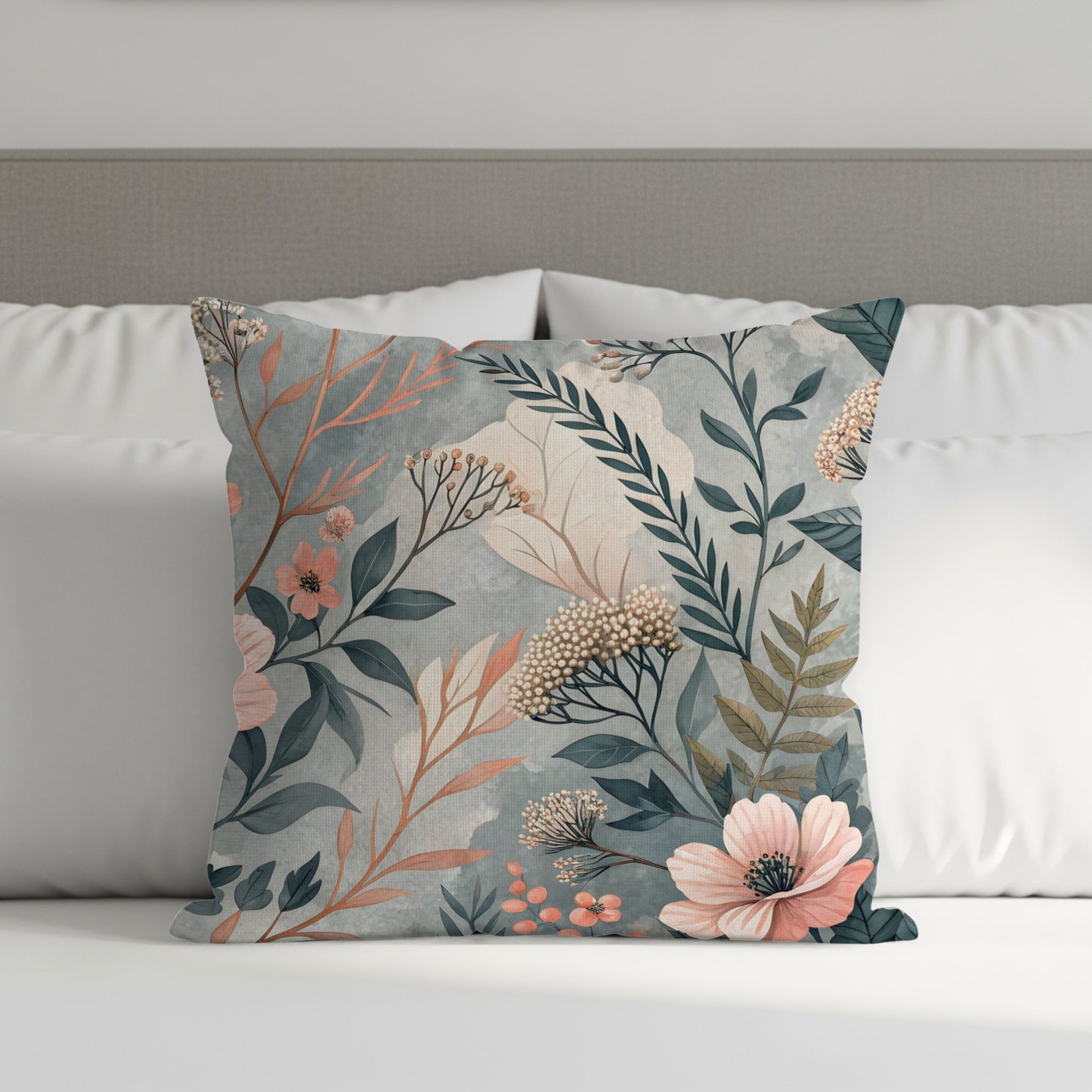 Floral Harmony Pattern Elegant Flowers And Leaves Throw Pillows - Walk Greener