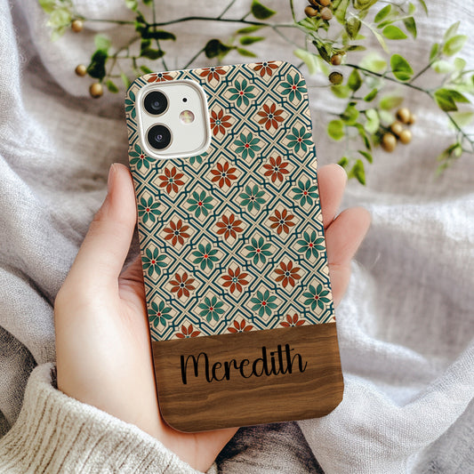 Floral Tile Pattern with Custom Name Option Custom Phone Case - Walk Greener