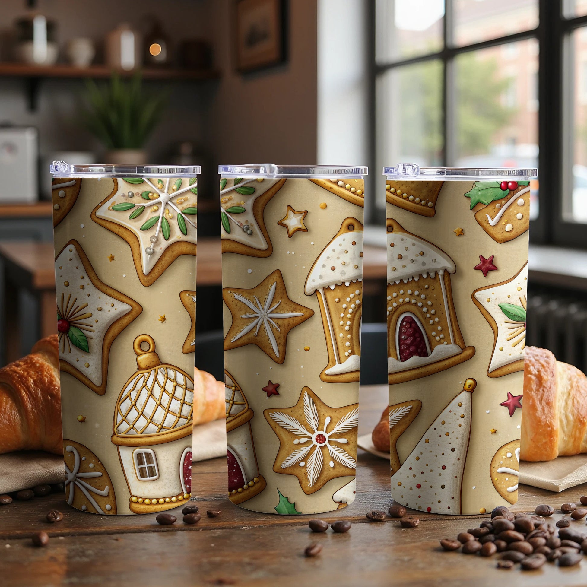 Festive Holiday Gingerbread Treats Pattern Design Tumbler - Walk Greener
