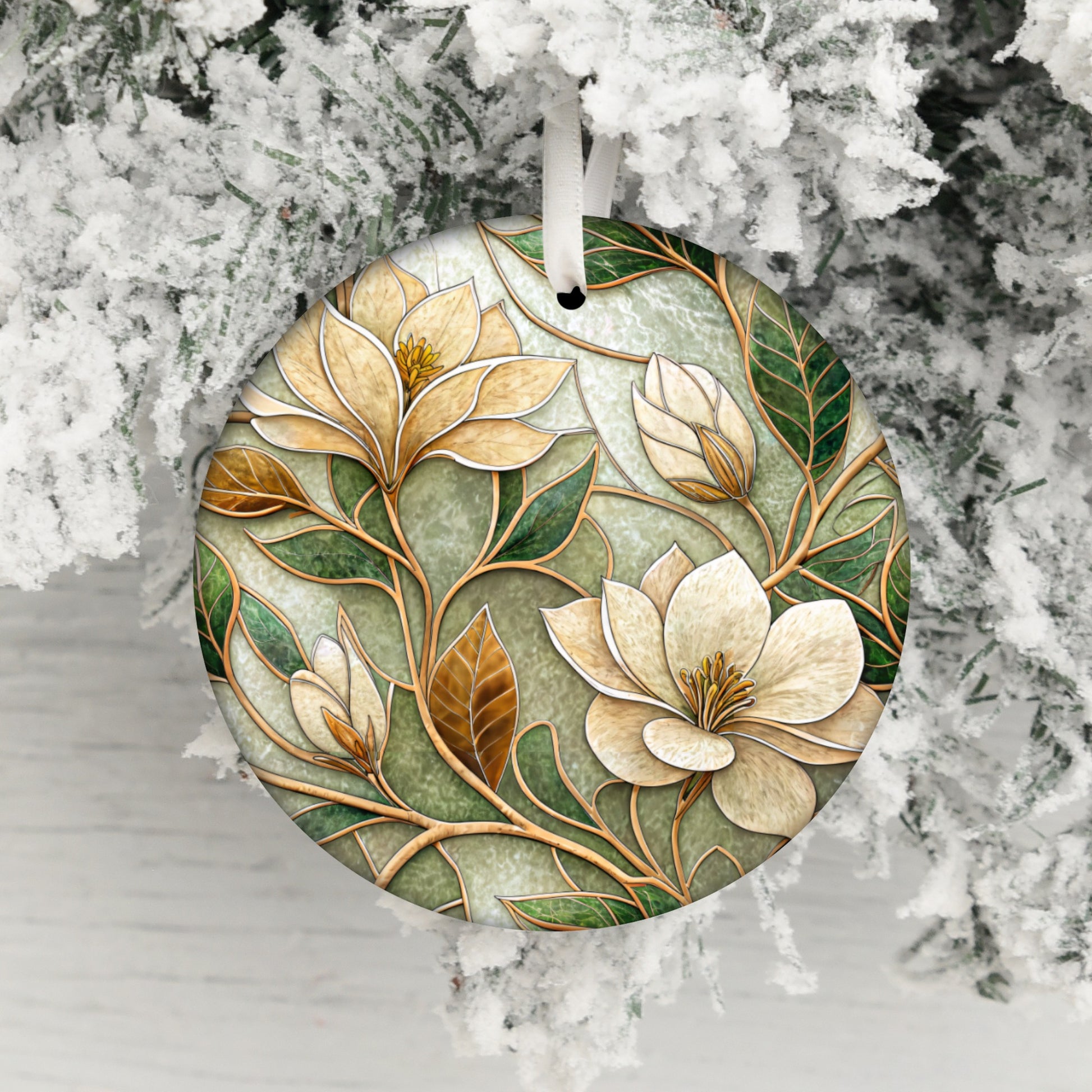 Elegant Green Floral Christmas Ornament Decor