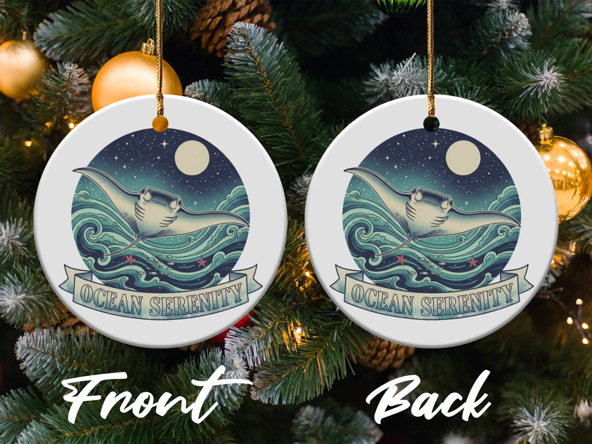 Ocean Serenity Manta Ray Christmas Ornament product