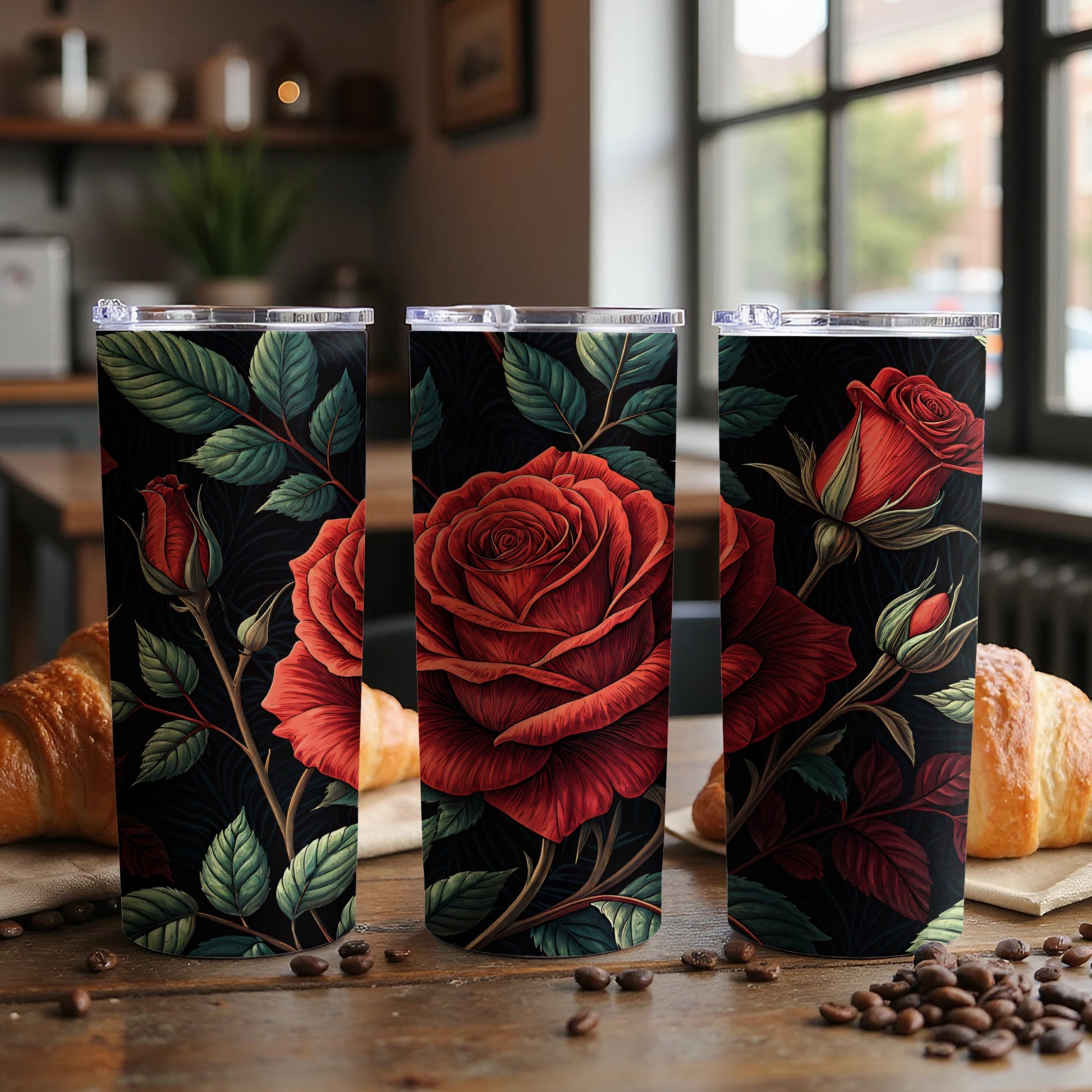 Elegant Floral Rose Design Insulated Tumbler Cup
