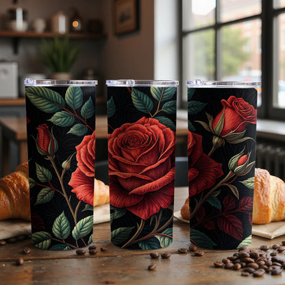 Elegant Floral Rose Design Insulated Tumbler Cup