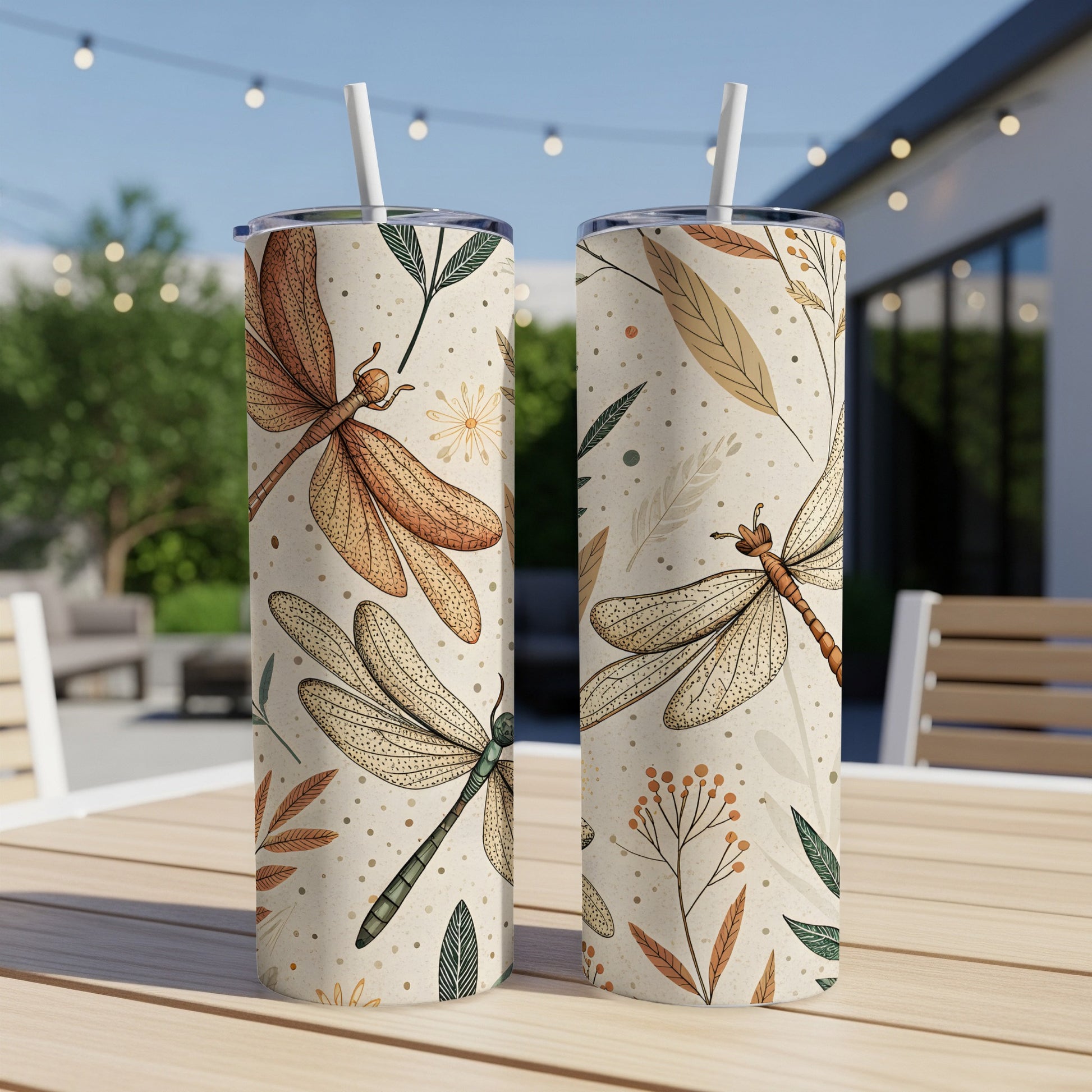 Elegant Dragonfly Design Tumbler with Straw Drinkware