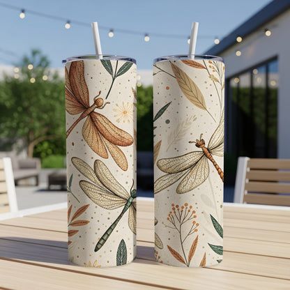 Elegant Dragonfly Design Tumbler with Straw Drinkware