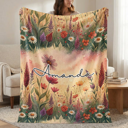 Personalized Floral Blanket with Name Design