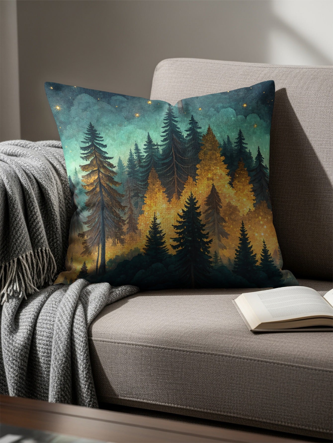 Enchanting Forest Night Scene Throw Pillow