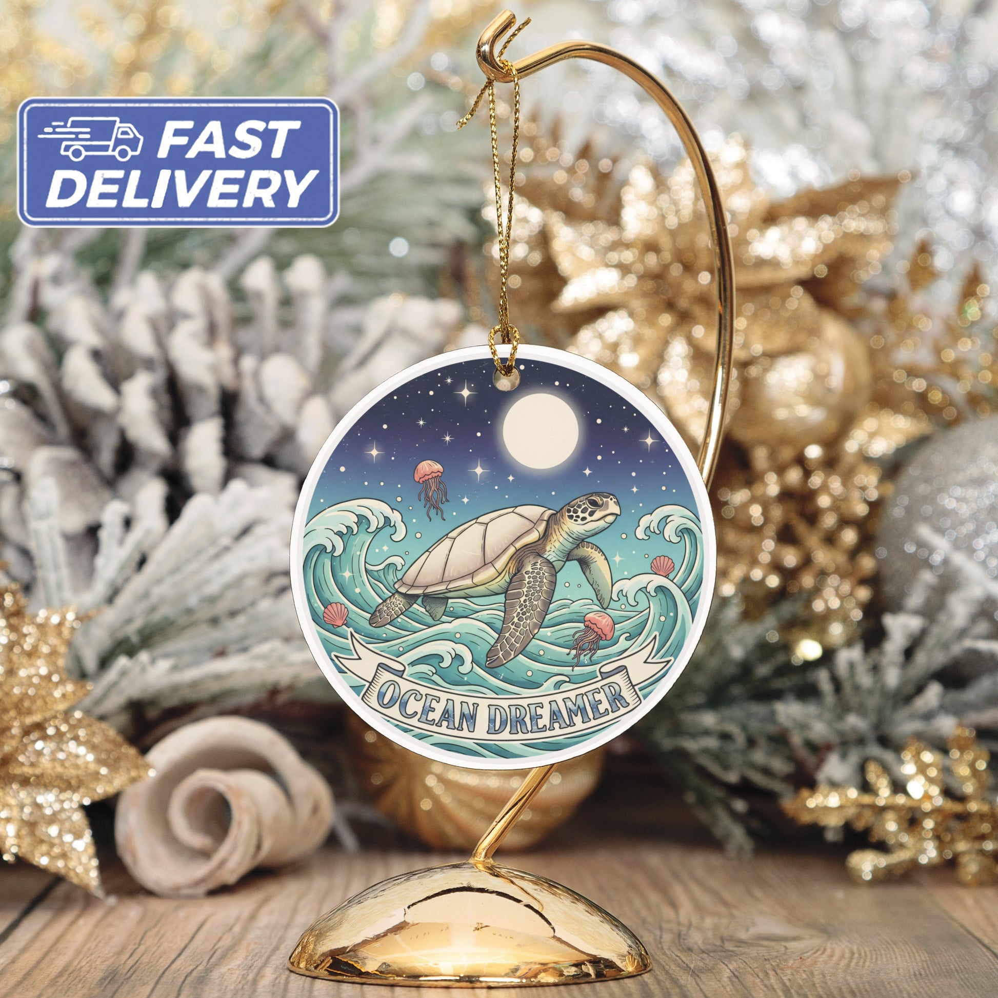 Ocean Dreamer Moonlit Turtle Ornament product