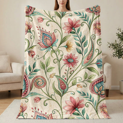 Ornate Floral Design Detailed Watercolor Velveteen Plush Blankets - Walk Greener