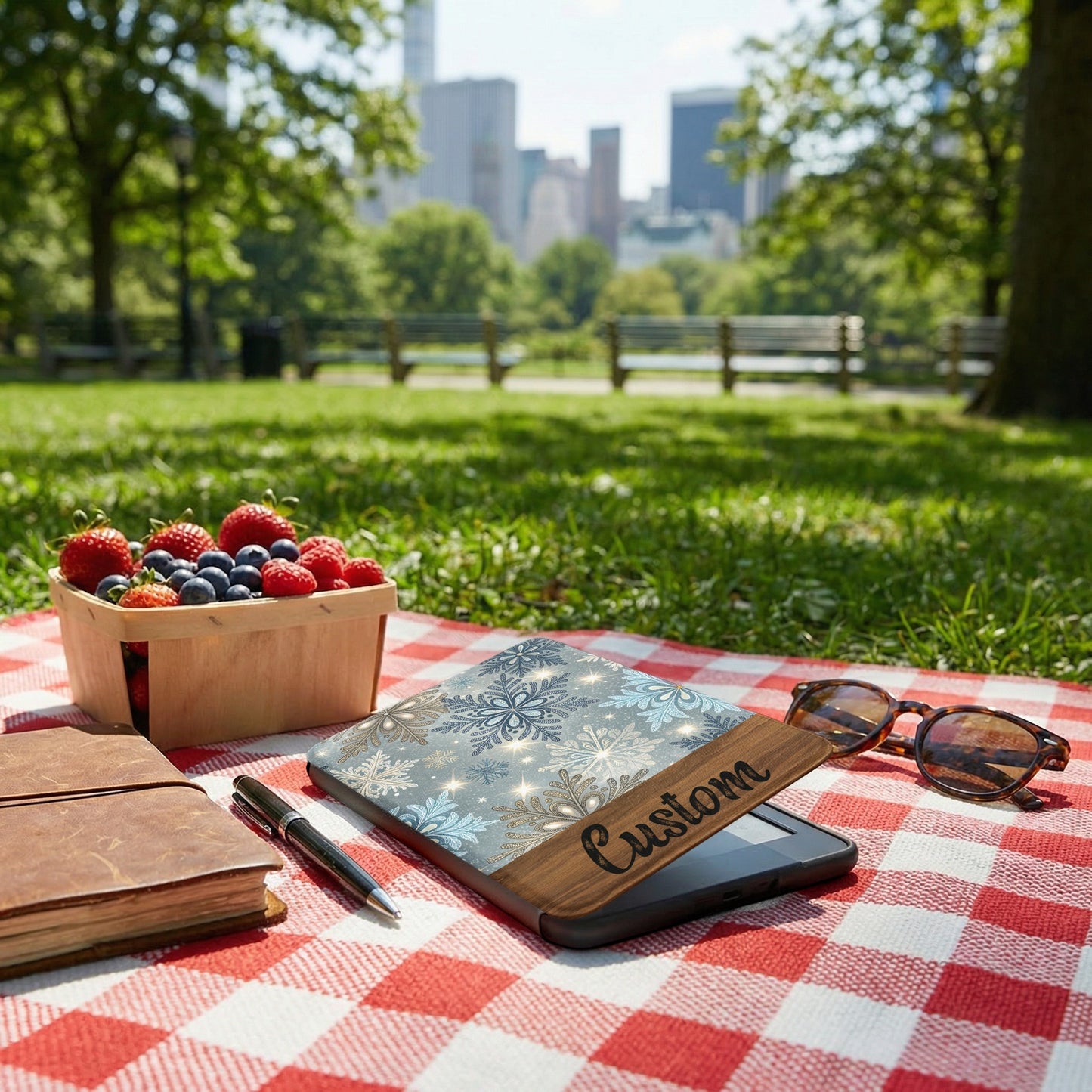 Custom Blue and Brown Snowflake Design Tablet Cover