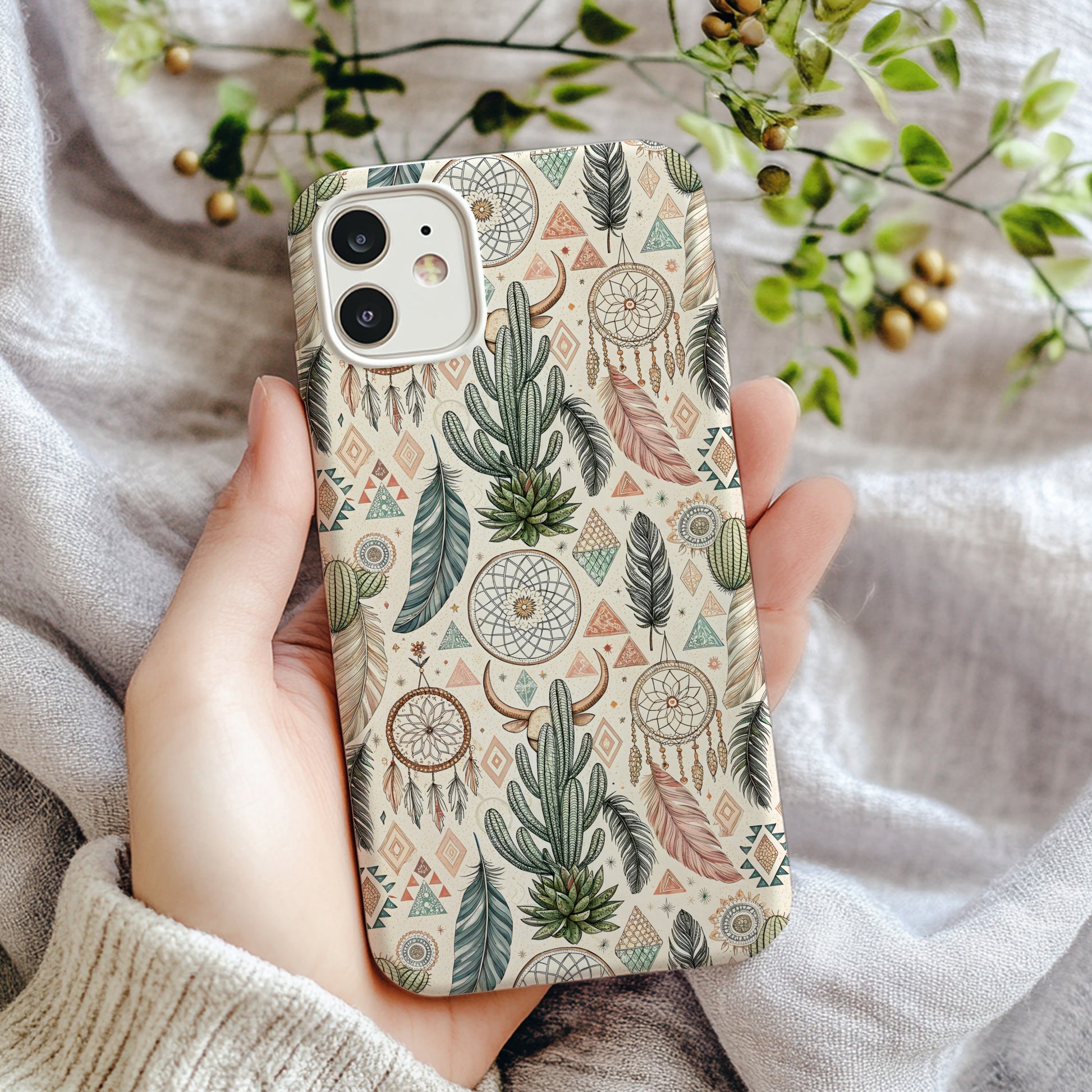 Bohemian Cactus and Dream Catcher Design Phone Case