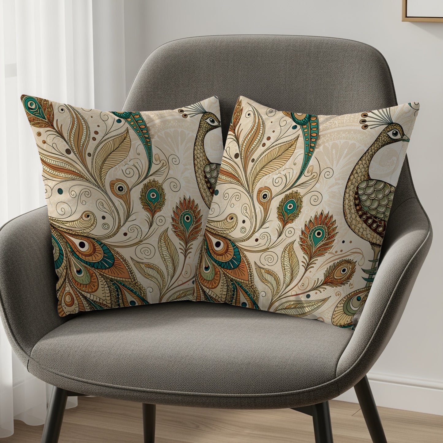 Elegant Peacock Design Throw Pillow for Home Decor