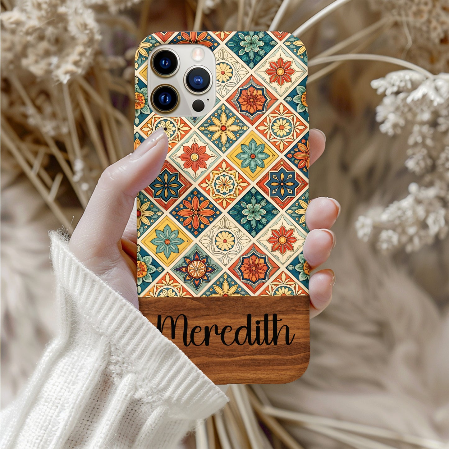 Colorful Geometric Tile Pattern Personalized Phone Case