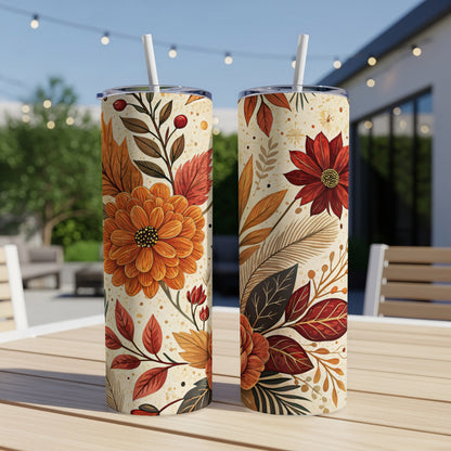 Floral Autumn Design Tall Tumbler with Lid and Straw