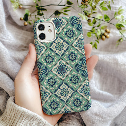 Elegant Floral Tile Design Blue Aqua Custom Phone Case - Walk Greener