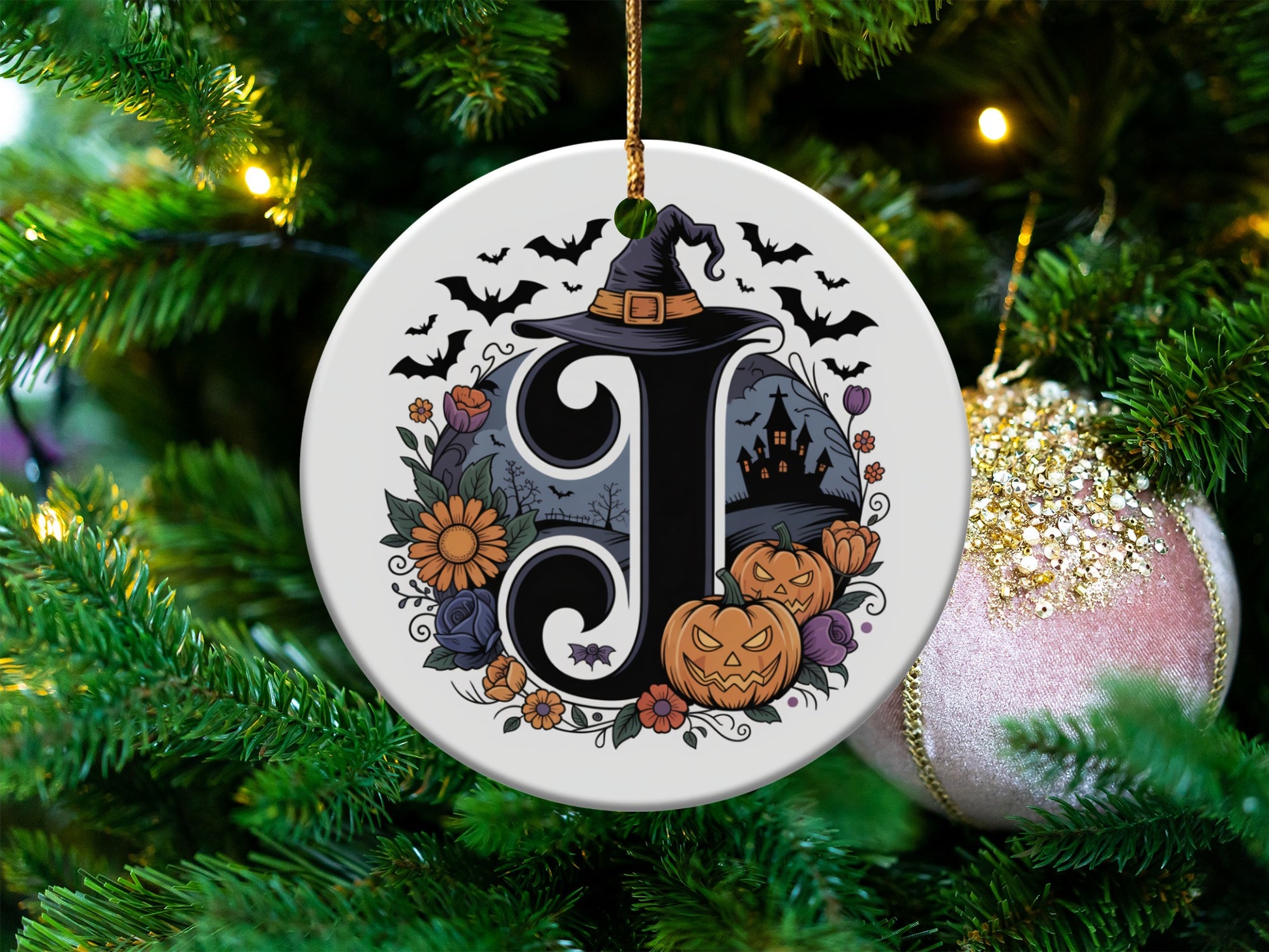 Halloween Monogram J Witch Hat Ornament product type