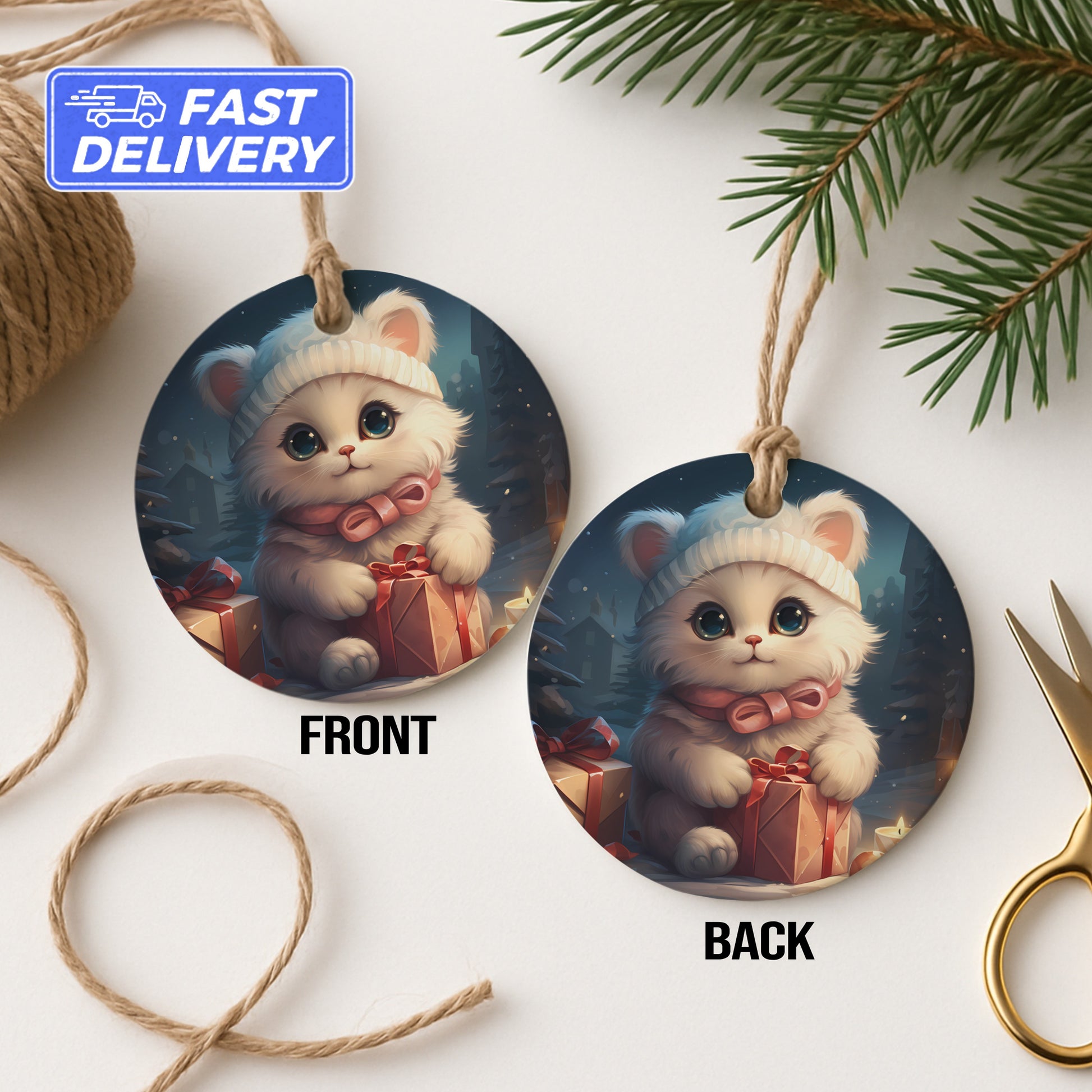 Cute Kitten with Gift Box Christmas Ornament product