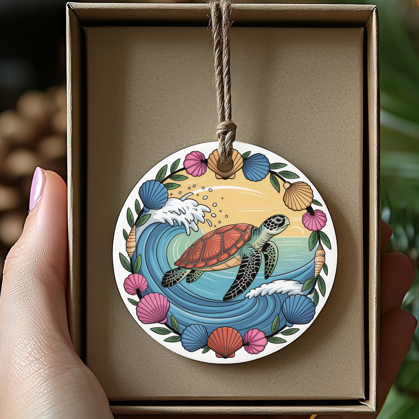 Sea Turtle and Seashells Design Hanging Ornament product