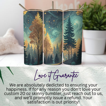 Starry Night Forest Design Skinny Tumbler Cup