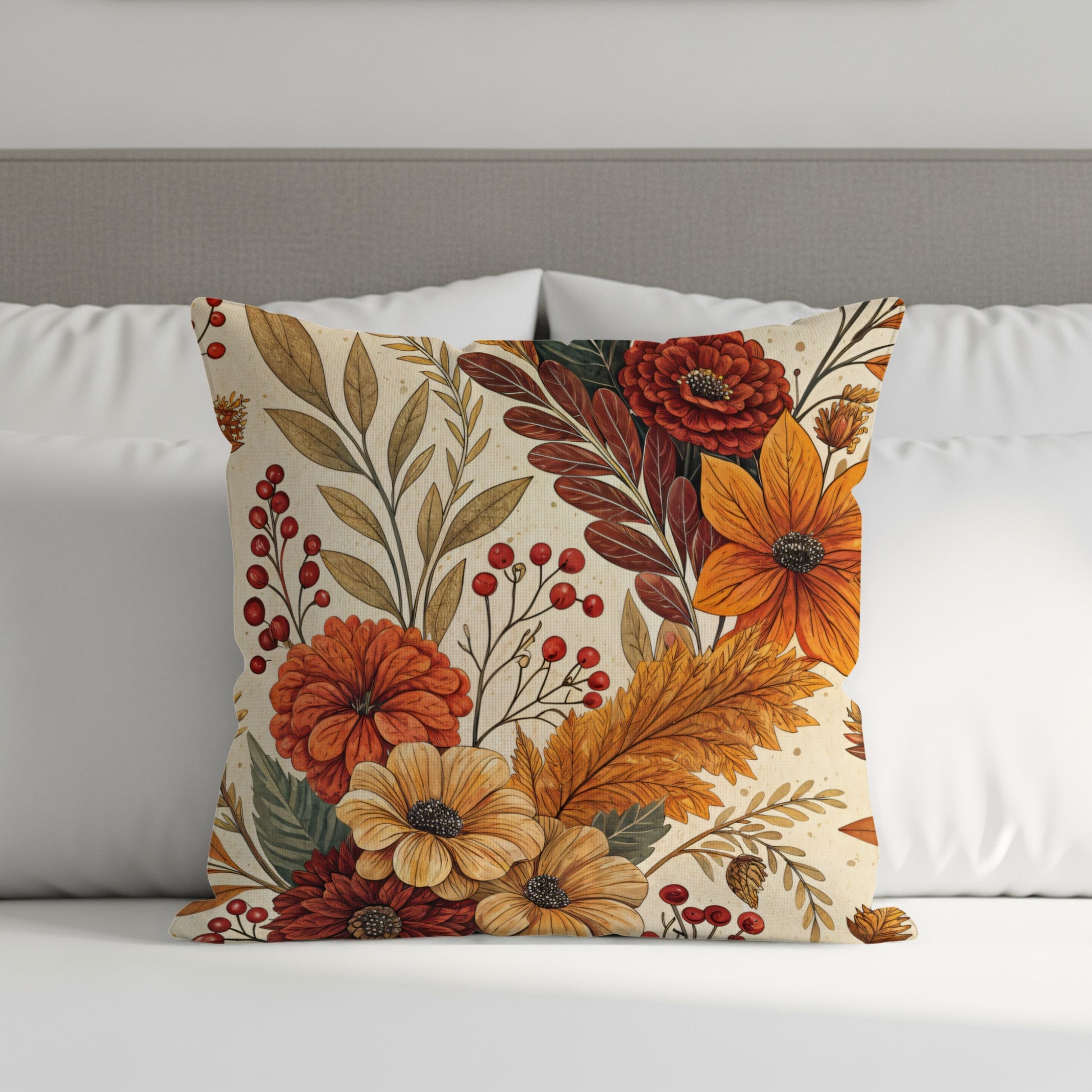 Vibrant Autumn Floral Decorative Throw Pillow Cover
