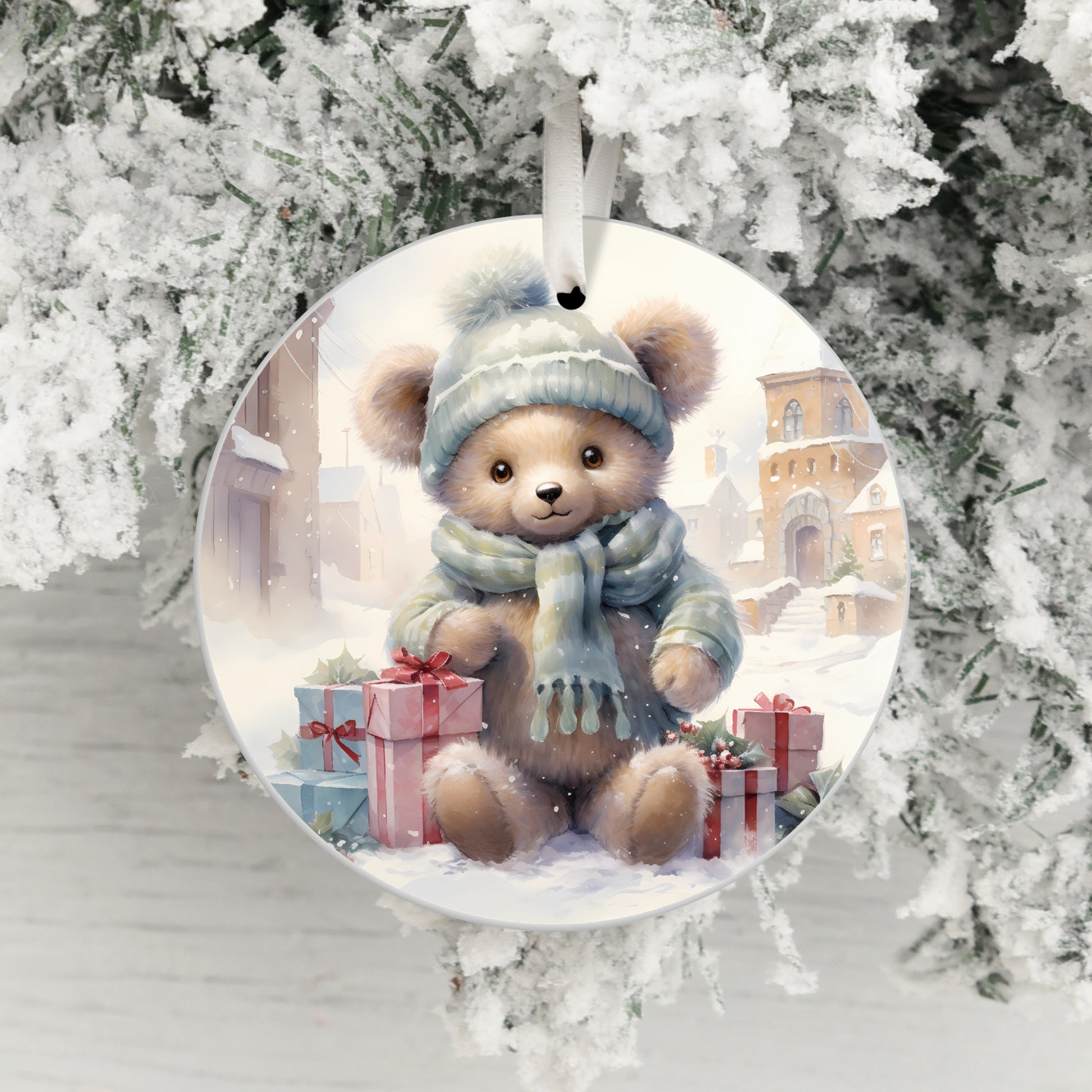 Adorable Snow Teddy Bear Christmas Ornament product