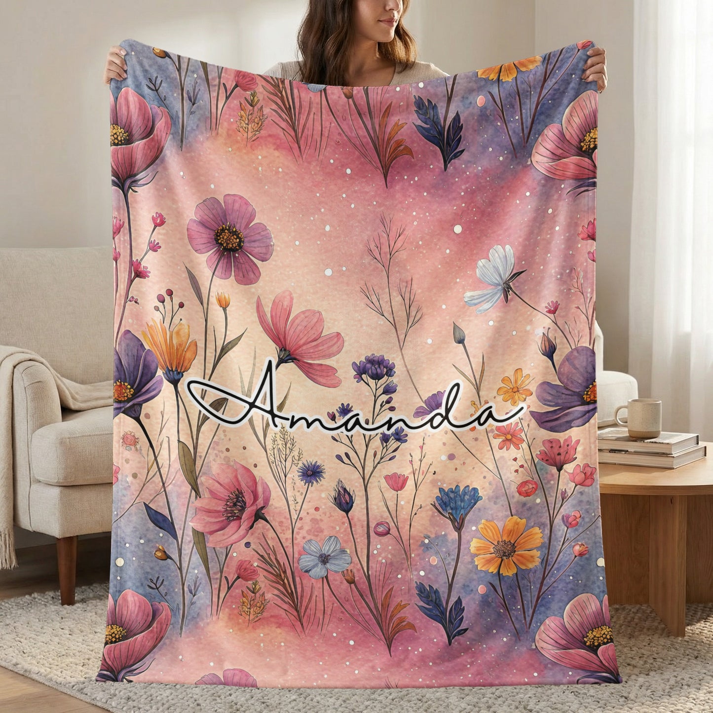 Personalized Amanda Floral Blanket Flower Design Decor