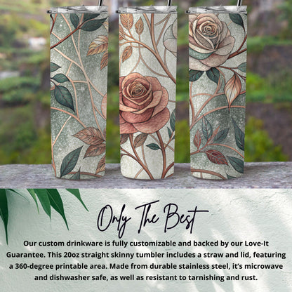 Beautiful Rose Floral Design in Art Nouveau Style 20 oz Skinny Tumbler - Walk Greener