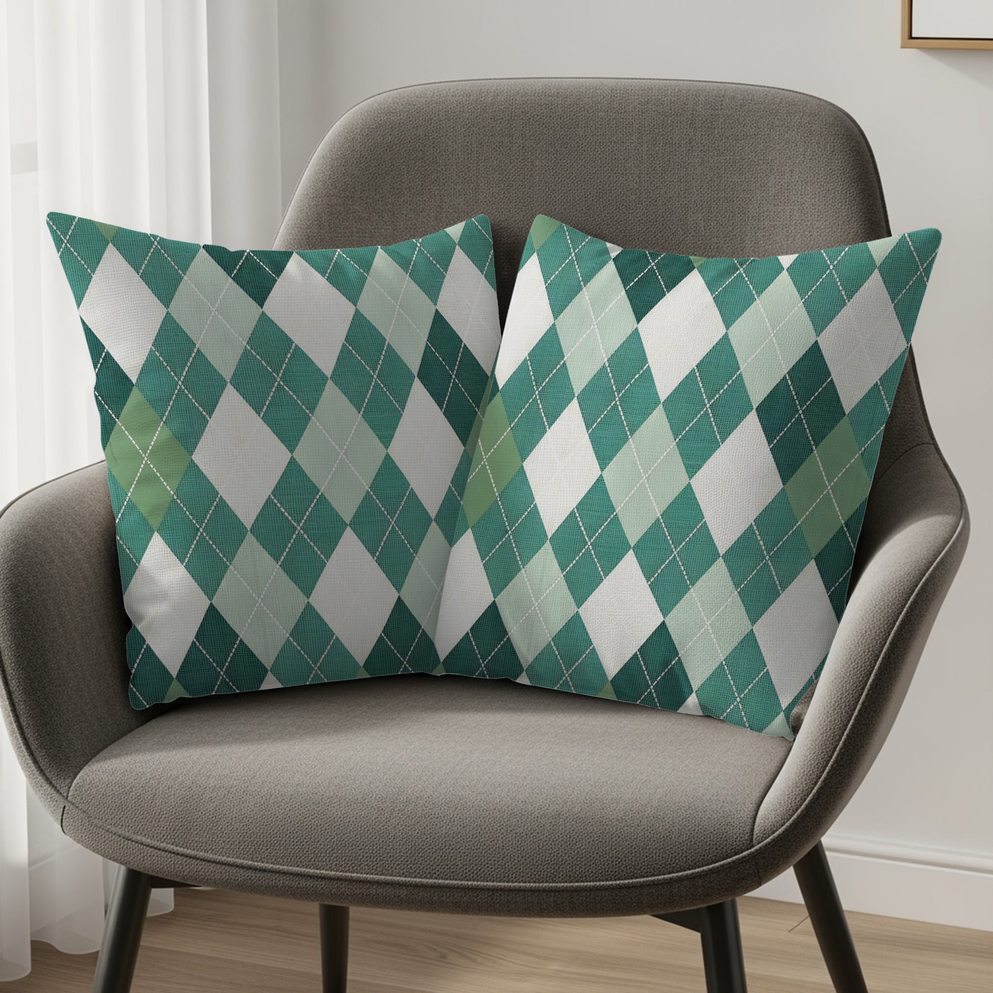 Classic Diamond Patterned Green and White Argyle Throw Pillows - Walk Greener