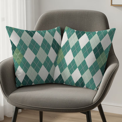 Classic Diamond Patterned Green and White Argyle Throw Pillows - Walk Greener