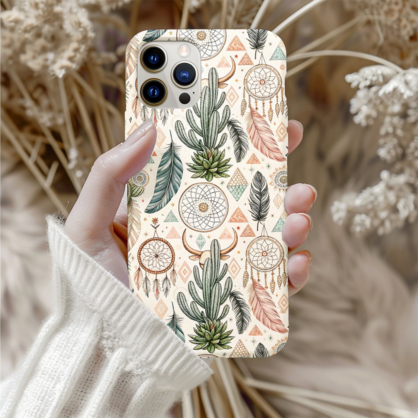 Boho Dreamcatcher and Cactus Design Phone Case