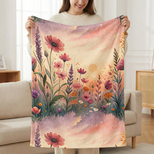 Watercolor Wildflower Meadow at Sunset Floral Artwork - Walk Greener