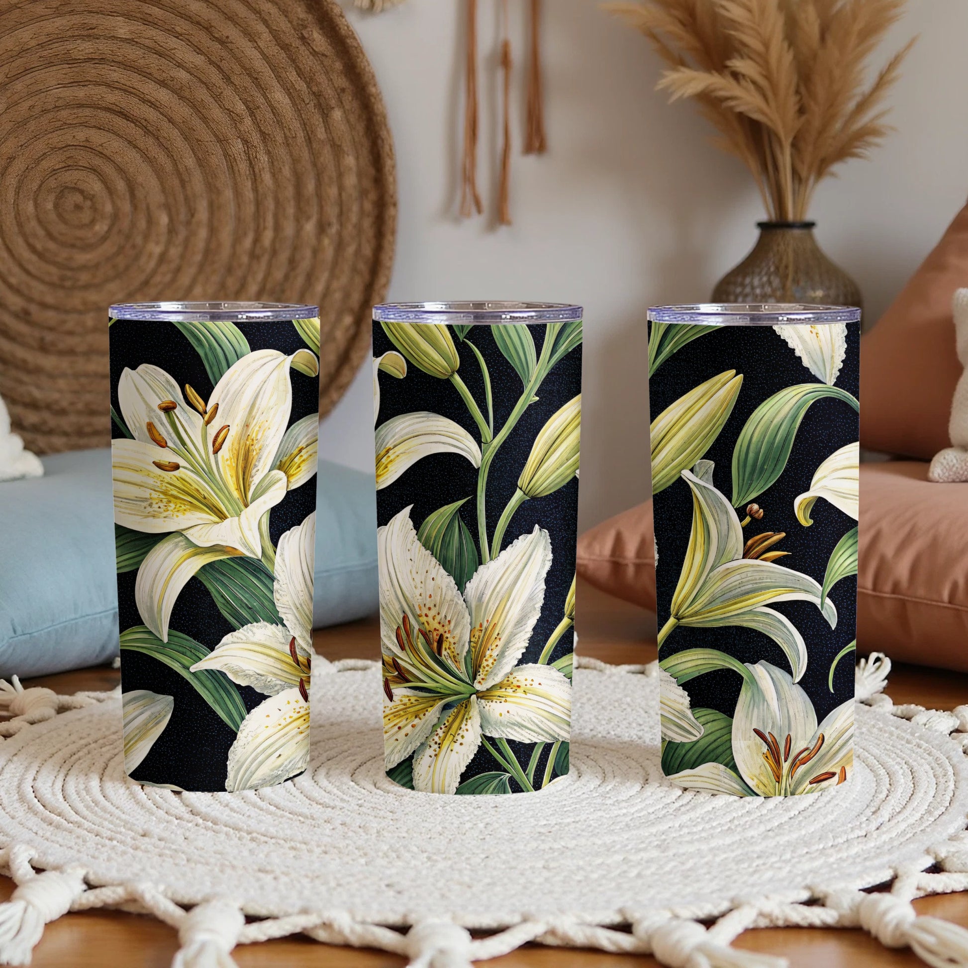 Elegant White Lilies Floral Pattern Design for Spring Tumblers - Walk Greener
