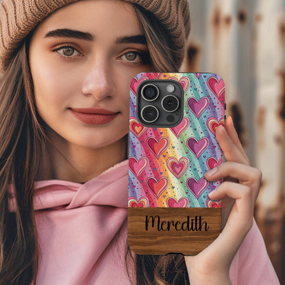 Custom Name Rainbow Hearts Design Phone Case