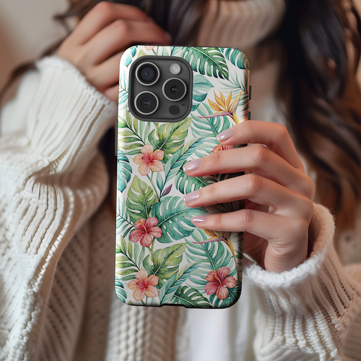 Tropical Floral Pattern Green Leaves Phone Case