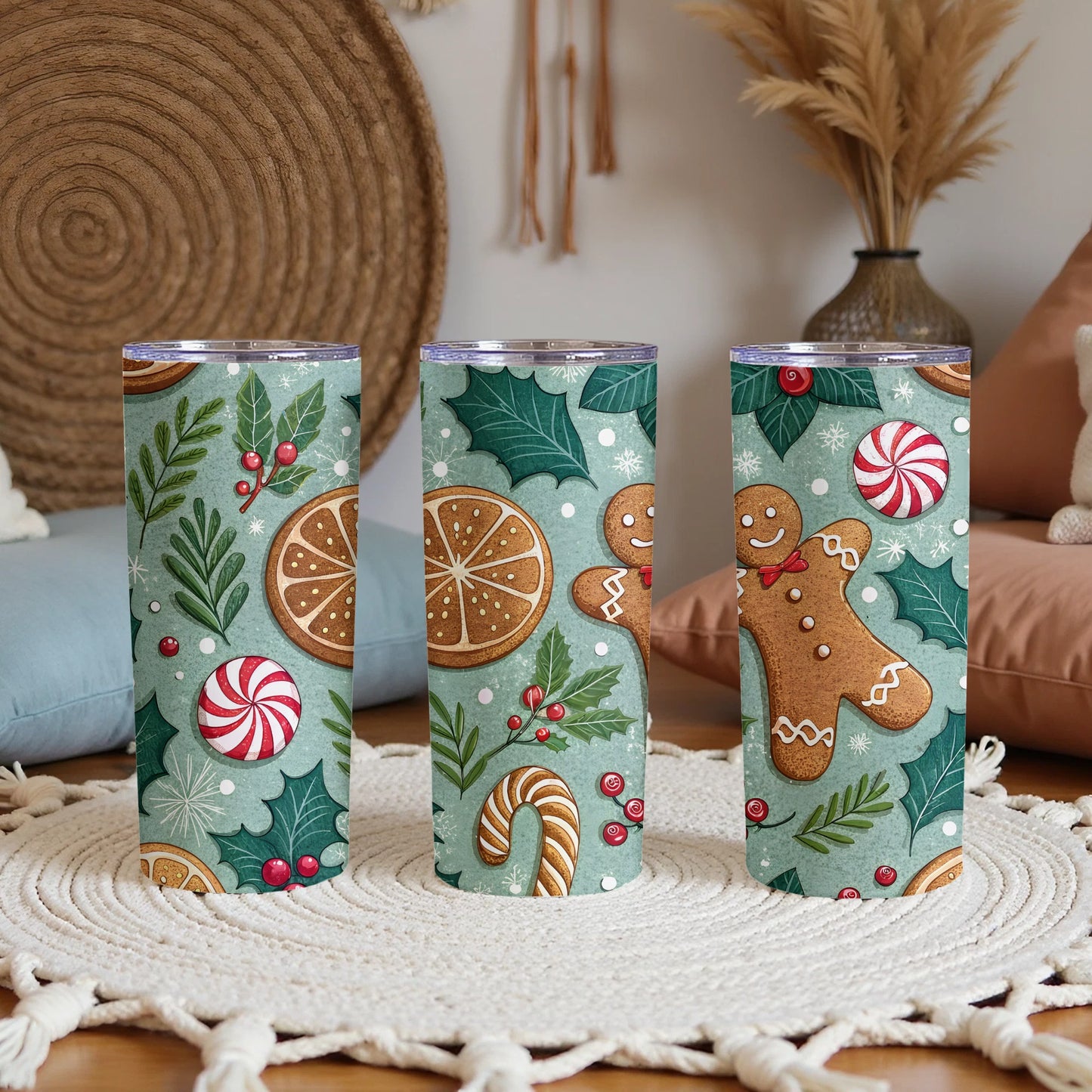 Festive Holiday Gingerbread and Candy Cane Tumbler