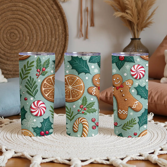 Festive Holiday Gingerbread and Candy Cane Tumbler
