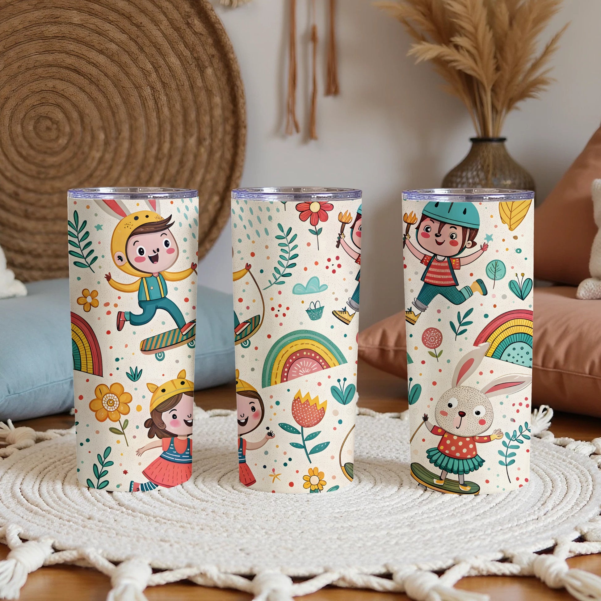 Colorful Kids and Flowers Themed Tumbler Product