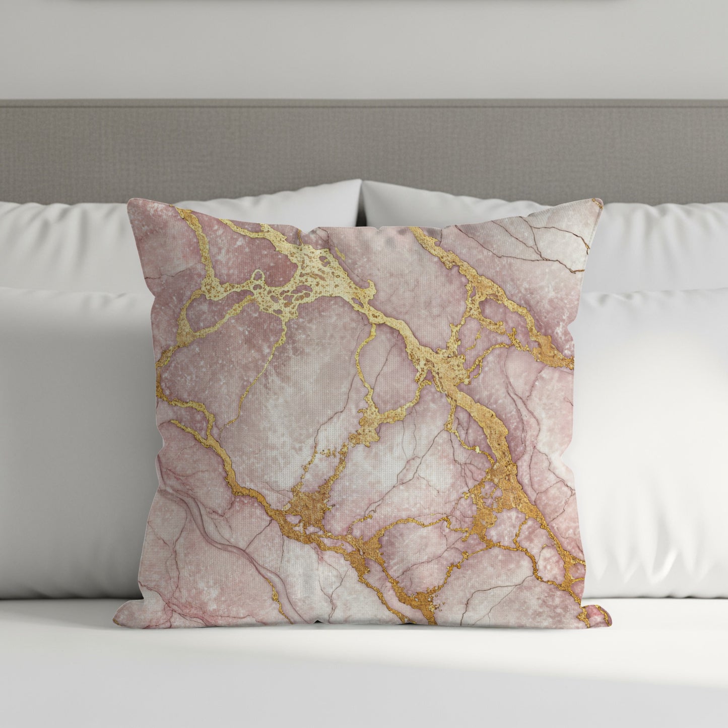 Marble Effect Pink and Gold Decorative Throw Pillow