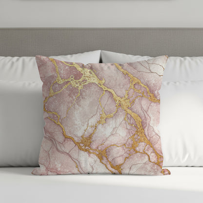 Marble Effect Pink and Gold Decorative Throw Pillow
